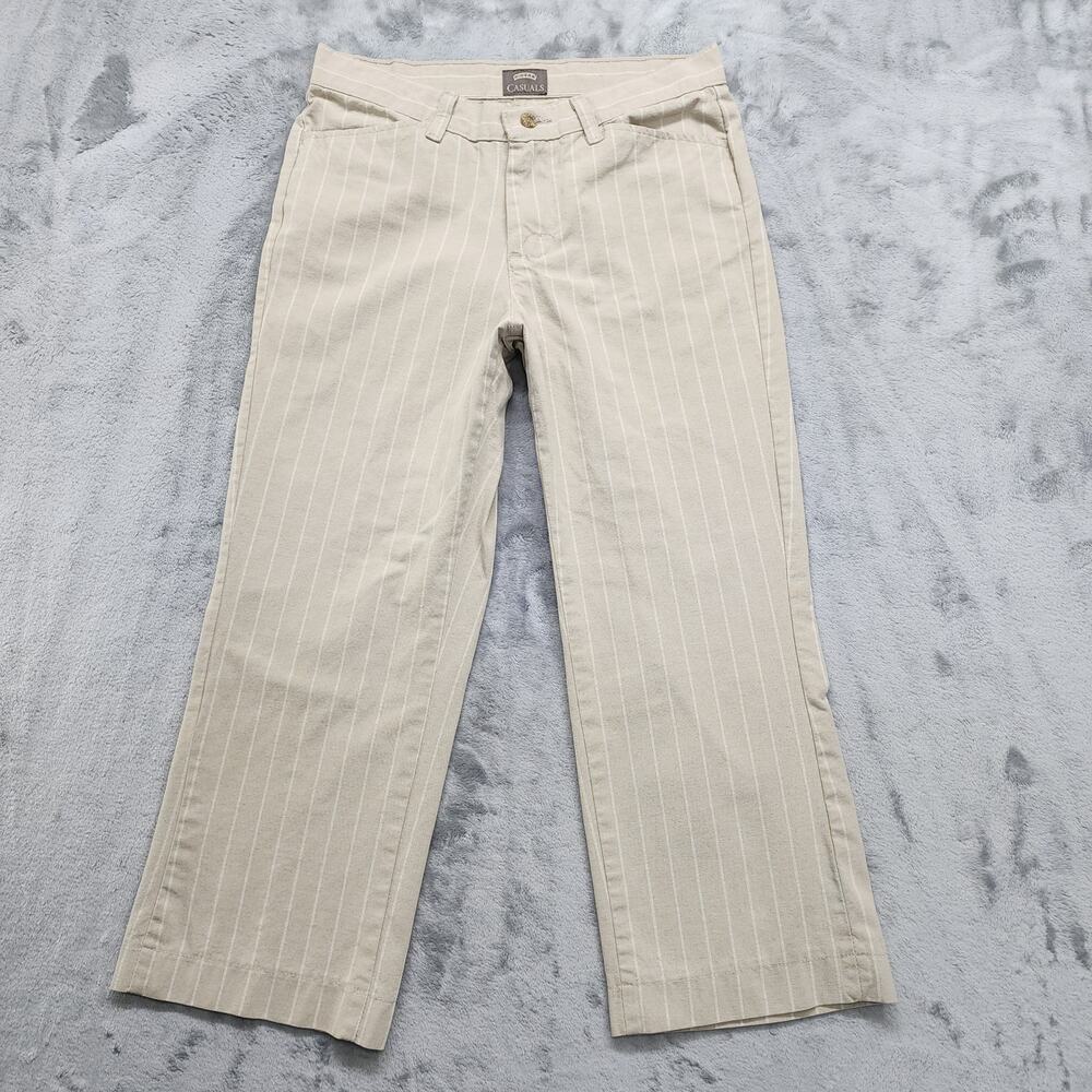 Riders Casual Pants Womens 6 Tan White Striped Mid Rise Crop Capri Straight Leg